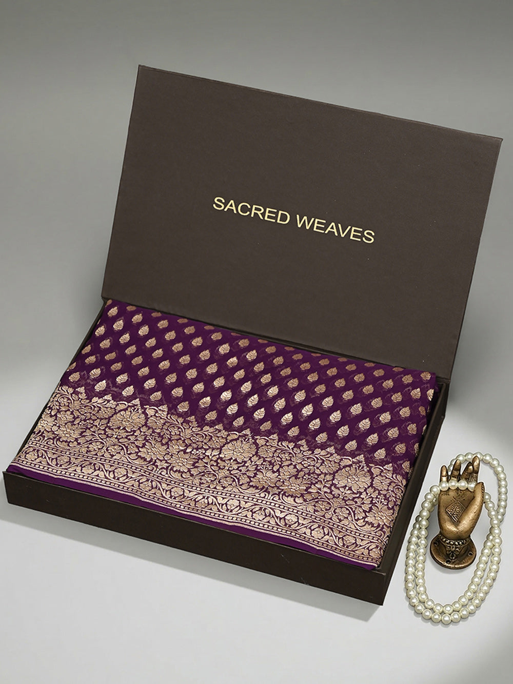 Purple Booti Khaddi Georgette Handloom Banarasi Saree - Sacred Weaves