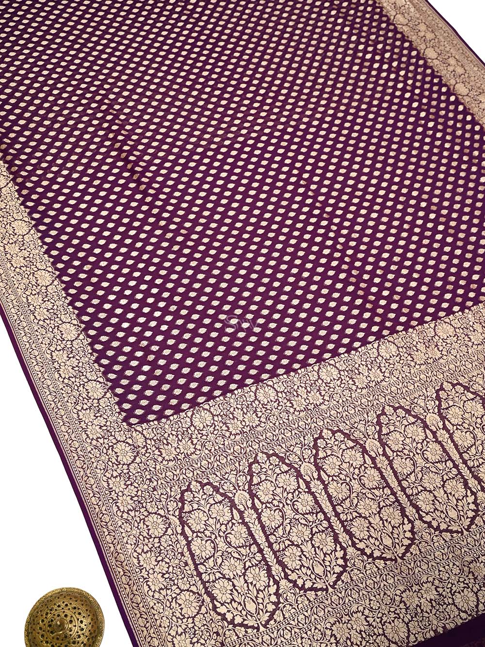 Purple Booti Khaddi Georgette Handloom Banarasi Saree - Sacred Weaves