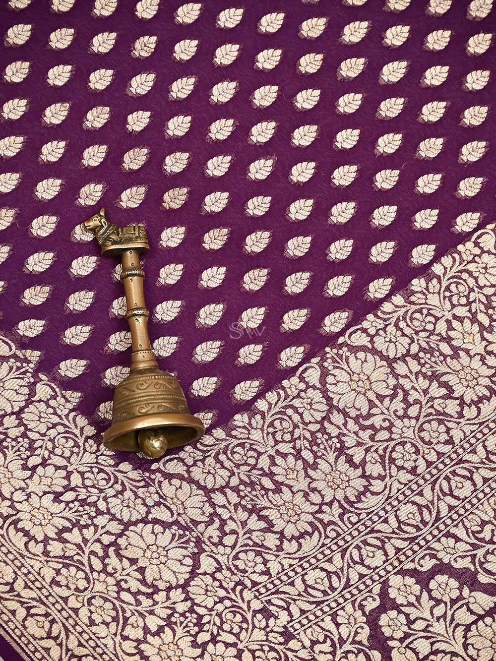 Purple Booti Khaddi Georgette Handloom Banarasi Saree - Sacred Weaves