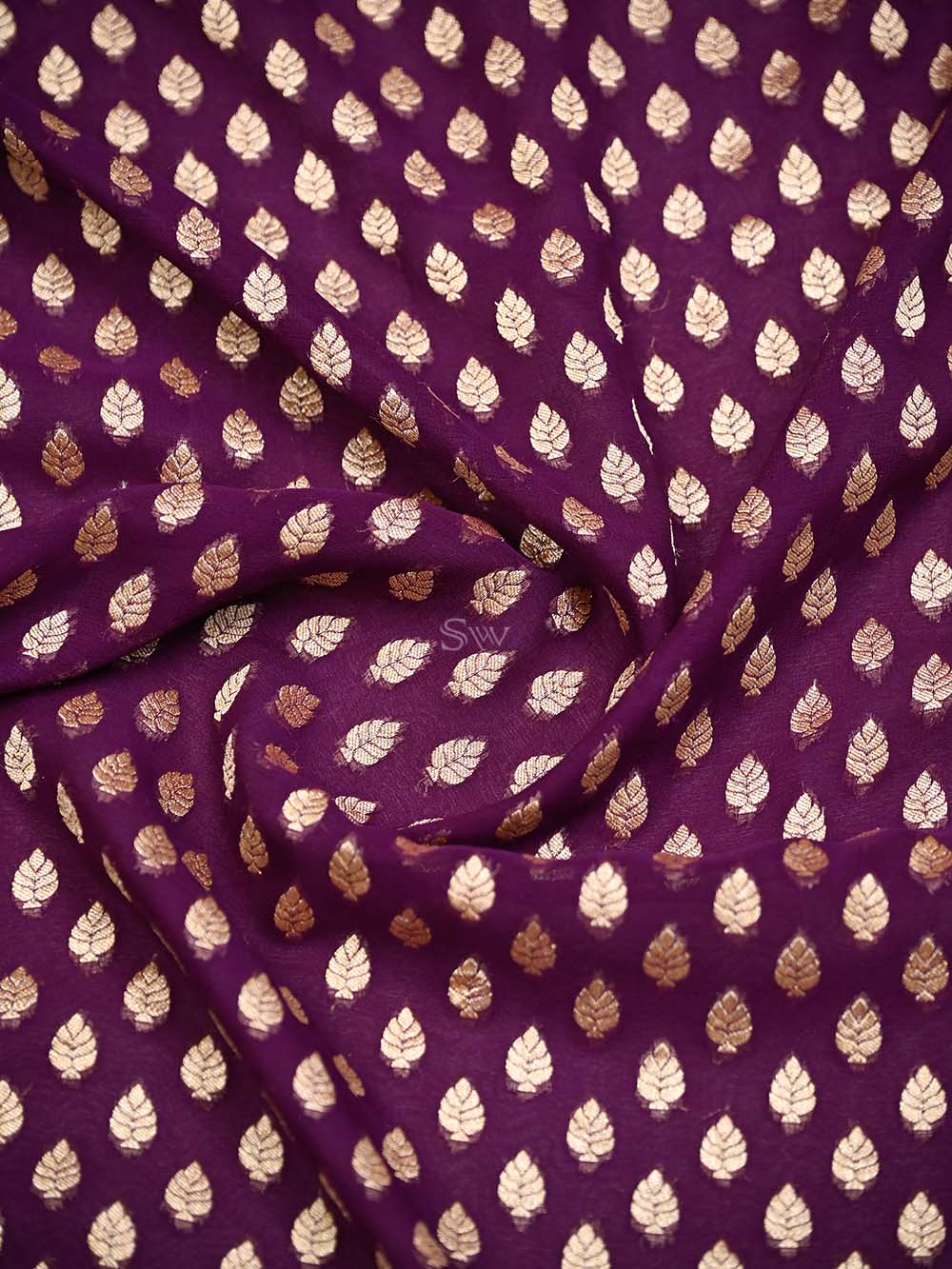 Purple Booti Khaddi Georgette Handloom Banarasi Saree - Sacred Weaves