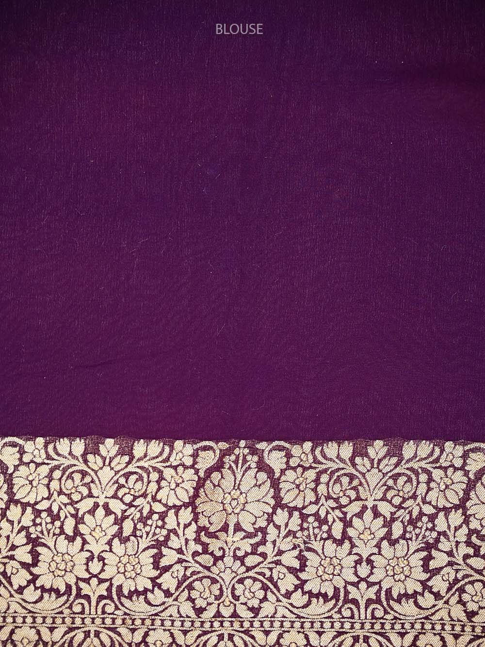 Purple Booti Khaddi Georgette Handloom Banarasi Saree - Sacred Weaves
