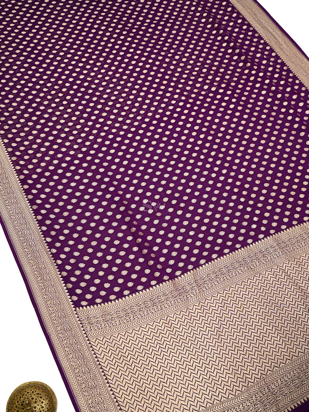 Purple Booti Khaddi Georgette Handloom Banarasi Saree - Sacred Weaves