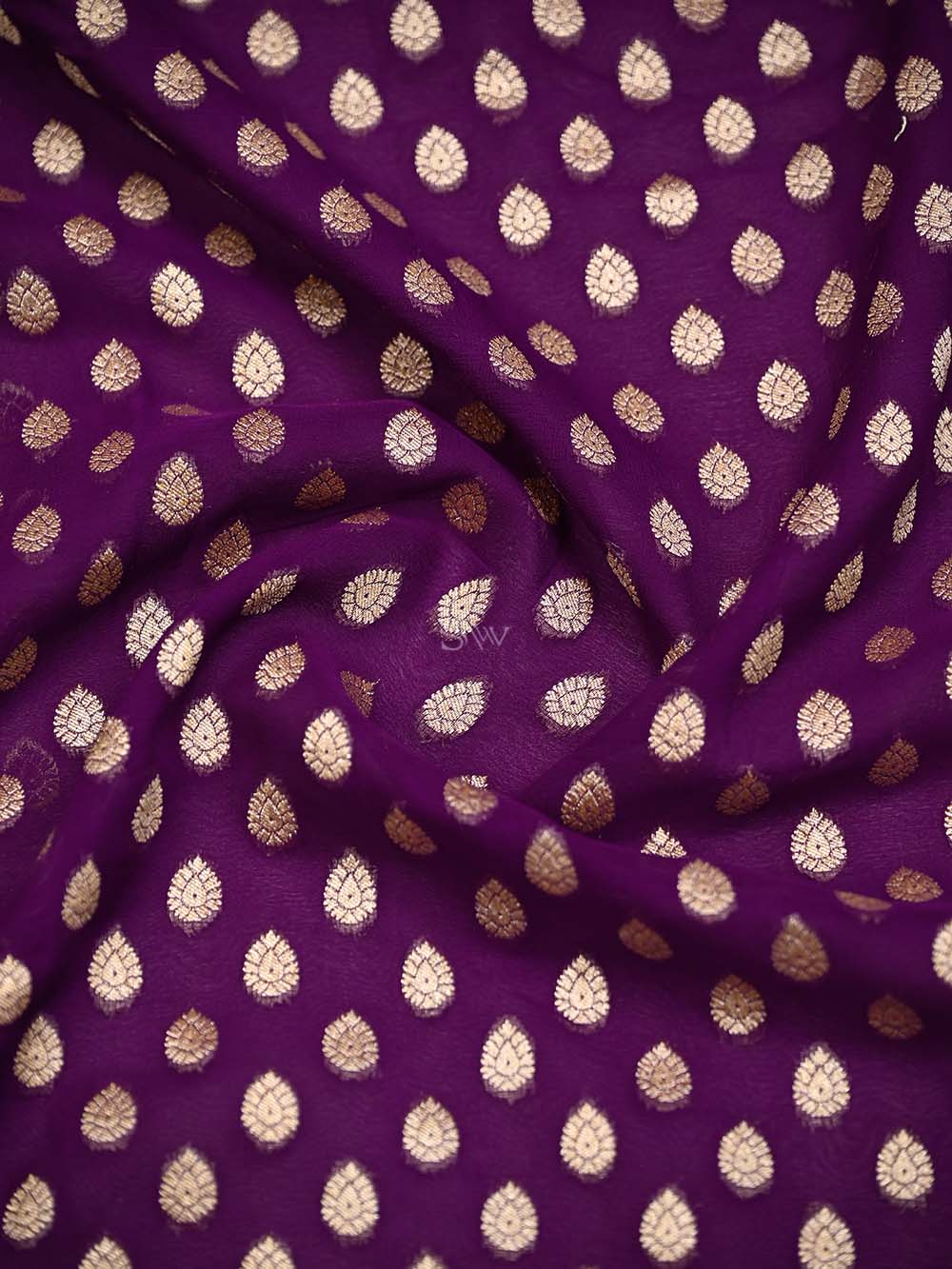 Purple Booti Khaddi Georgette Handloom Banarasi Saree - Sacred Weaves