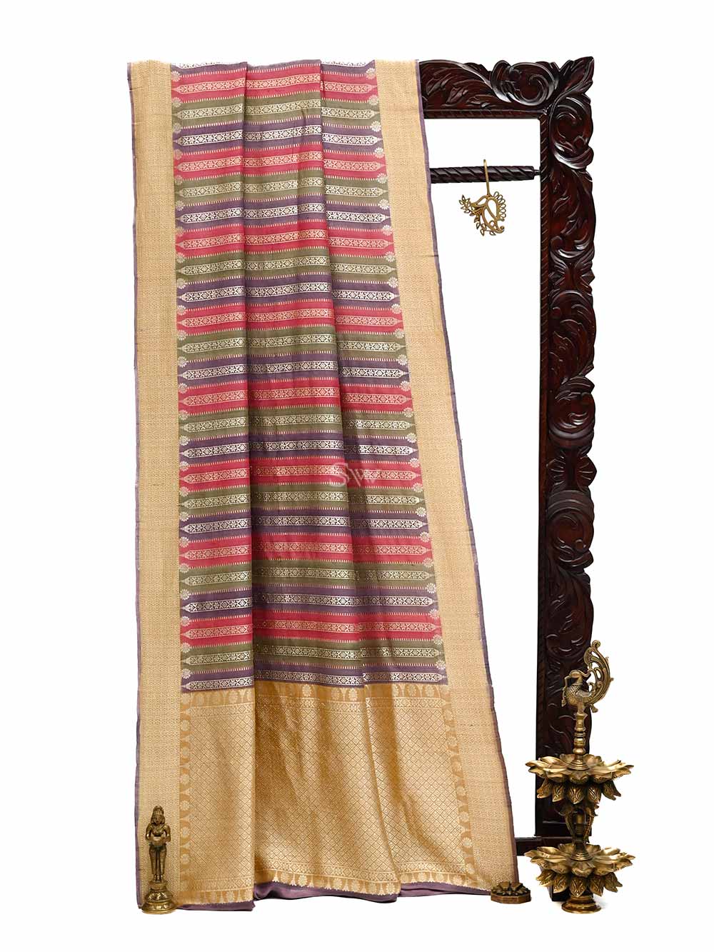 Purple Pink Rangkat Tussar Silk Handloom Banarasi Saree - Sacred Weaves