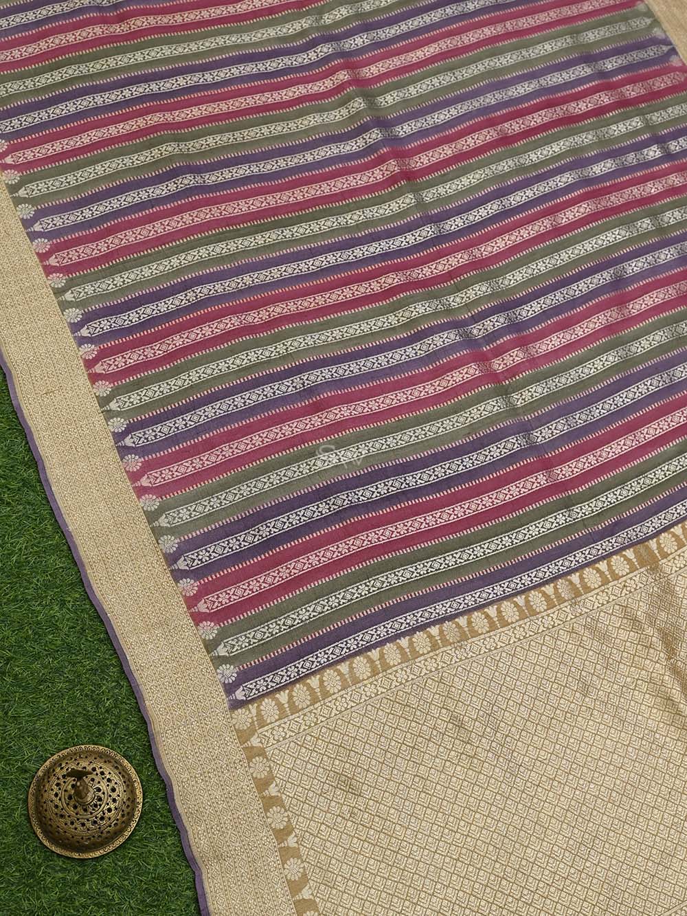 Purple Pink Rangkat Tussar Silk Handloom Banarasi Saree - Sacred Weaves