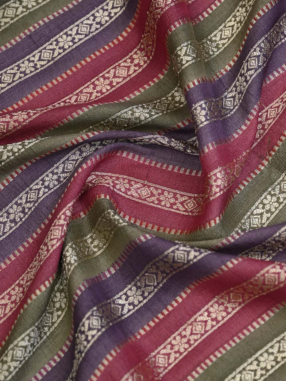 Purple Pink Rangkat Tussar Silk Handloom Banarasi Saree - Sacred Weaves