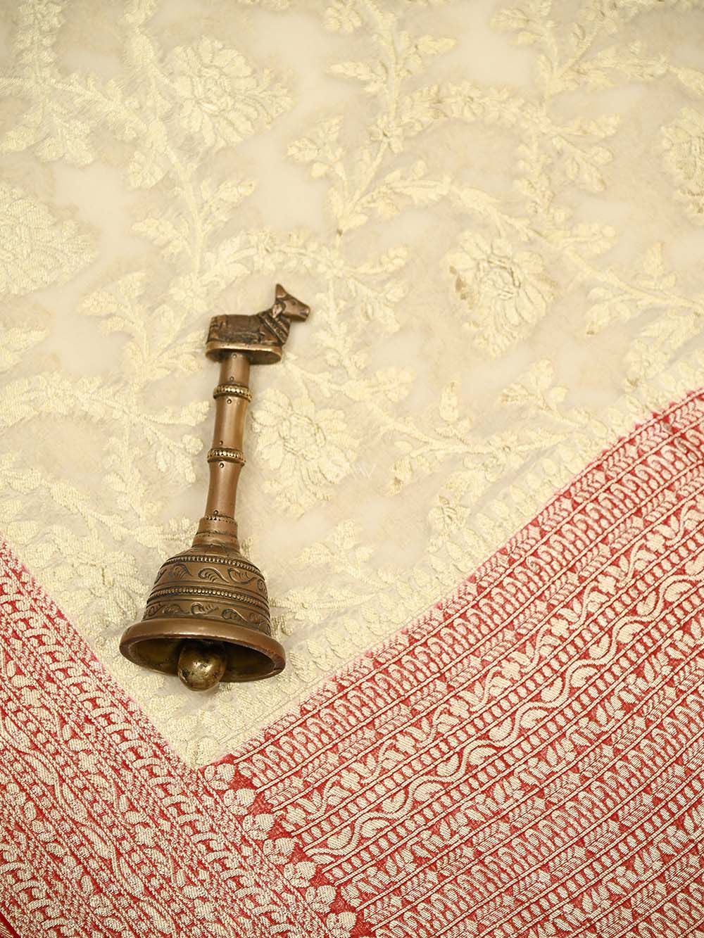 Cream Jaal Khaddi Georgette Handloom Banarasi Saree - Sacred Weaves