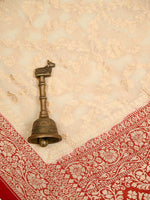 Cream Jaal Khaddi Georgette Handloom Banarasi Saree - Sacred Weaves