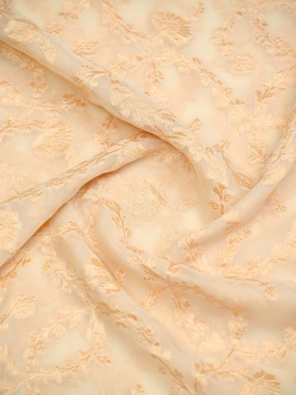Cream Jaal Khaddi Georgette Handloom Banarasi Saree - Sacred Weaves