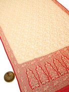 Cream Shikargah Jaal Khaddi Georgette Handloom Banarasi Saree - Sacred Weaves