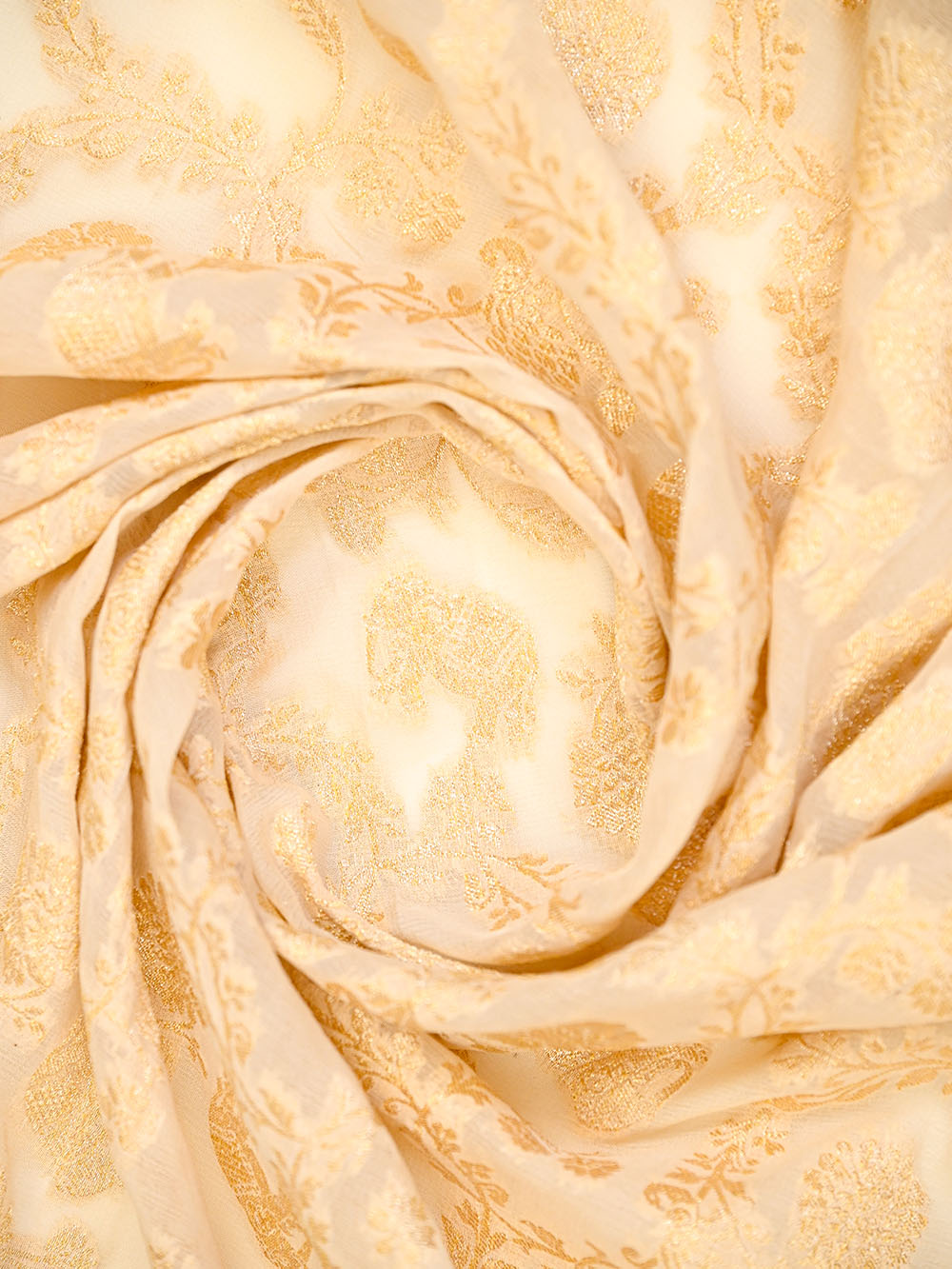 Cream Shikargah Jaal Khaddi Georgette Handloom Banarasi Saree - Sacred Weaves