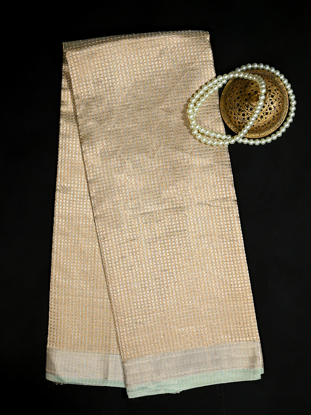 Sea Green Tissue Brocade Handloom Banarasi Dupatta - Sacred Weaves