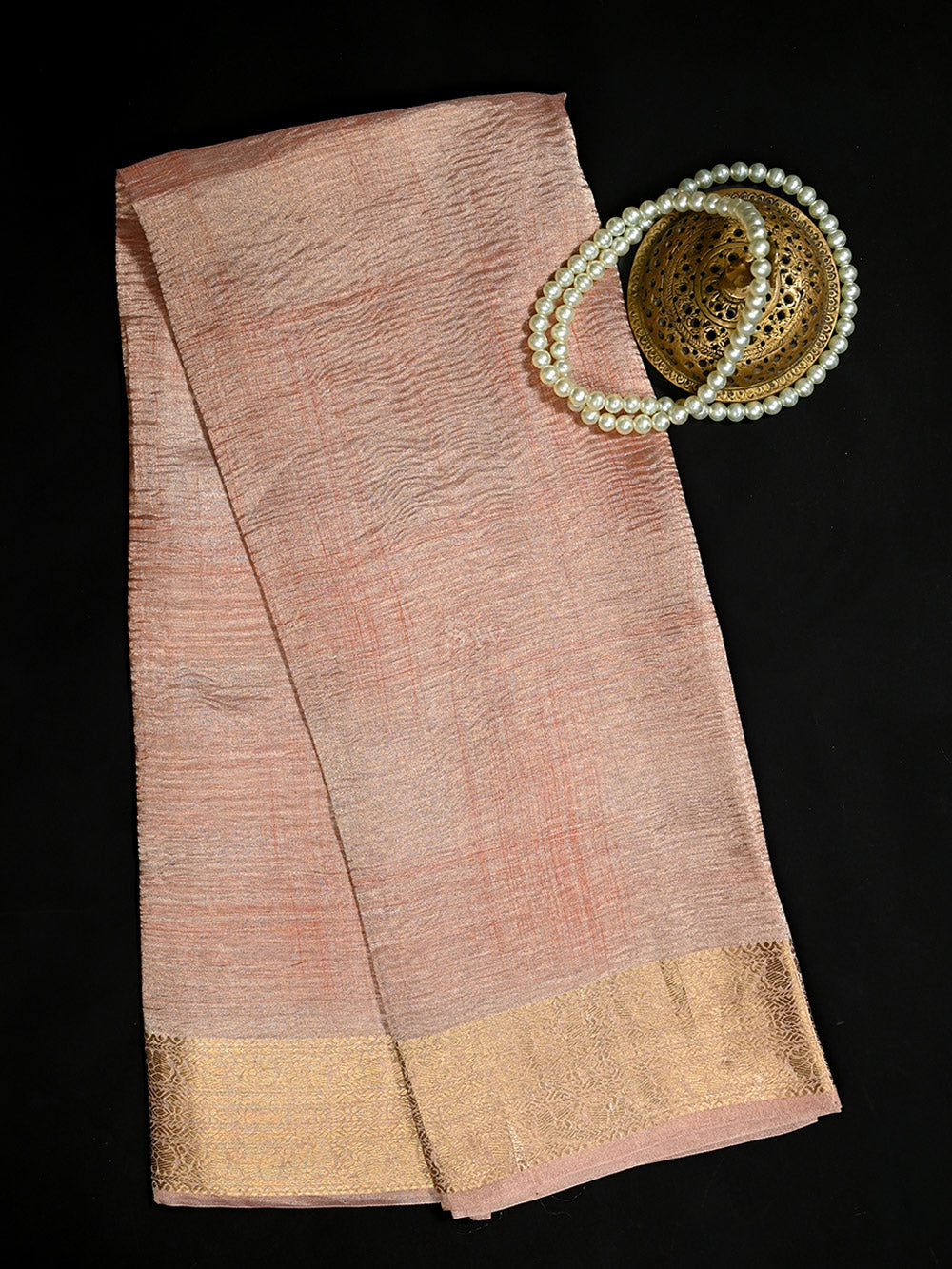 Pink Crush Tissue Handloom Banarasi Dupatta - Sacred Weaves