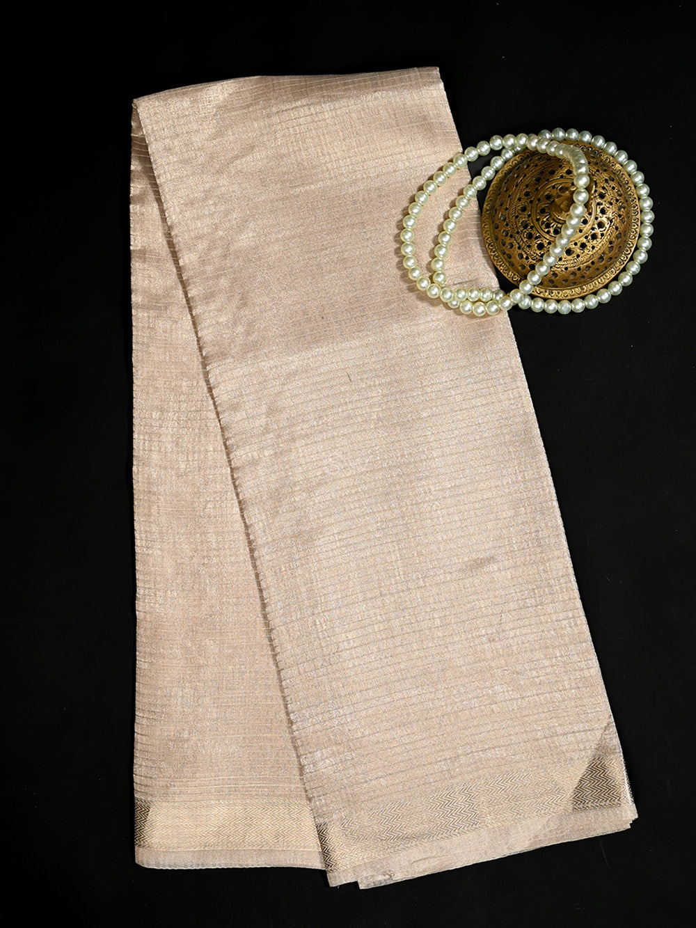 Beige Tissue Handloom Banarasi Dupatta - Sacred Weaves
