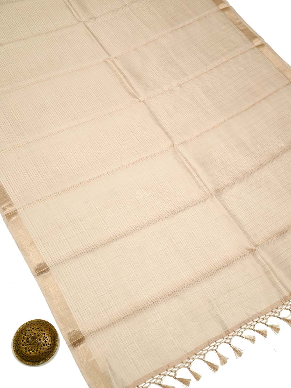 Beige Tissue Handloom Banarasi Dupatta - Sacred Weaves