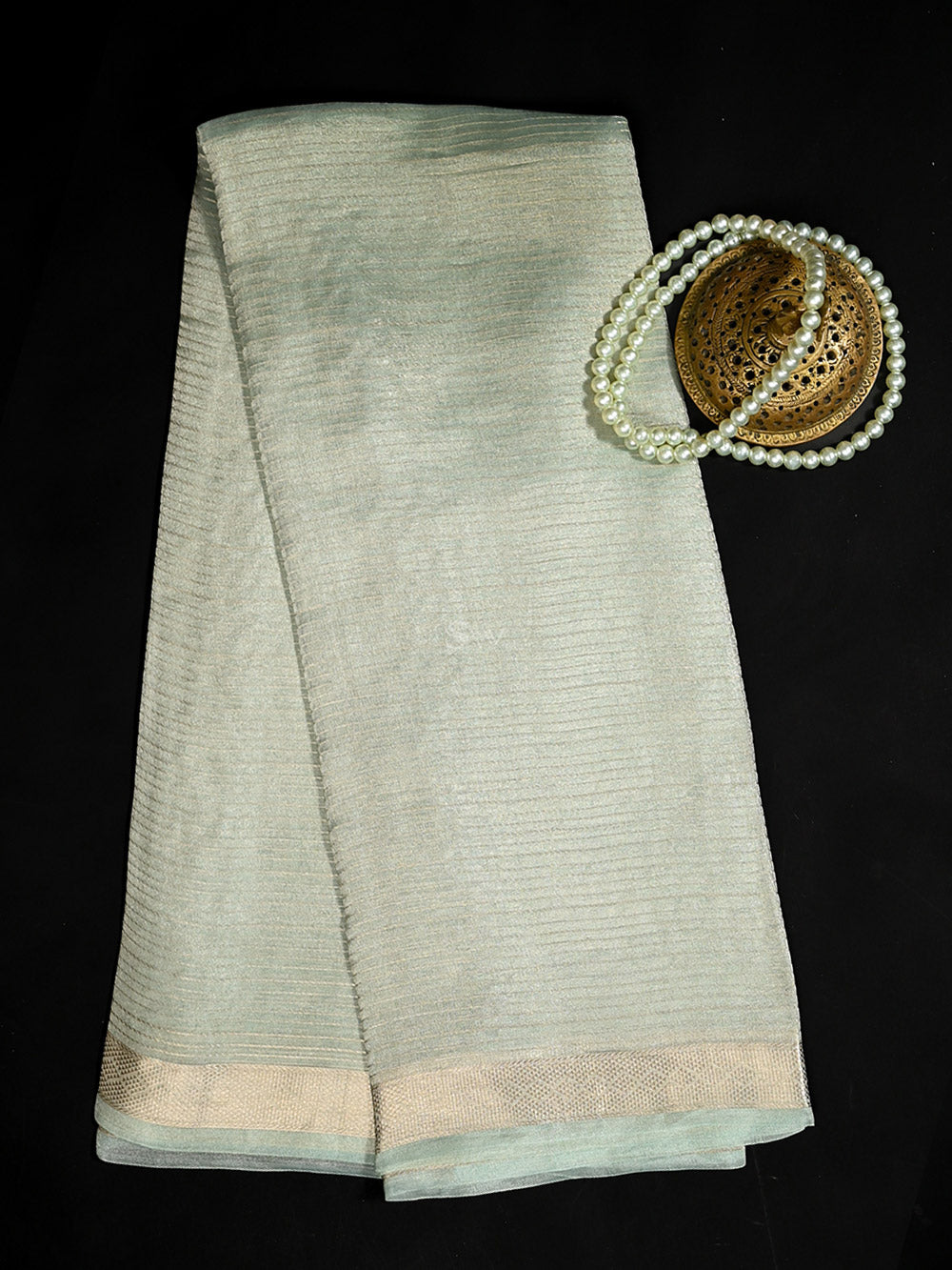 Pastel Green Tissue Brocade Handloom Banarasi Dupatta - Sacred Weaves