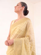 Cream Konia Khaddi Georgette Handloom Banarasi Saree - Sacred Weaves