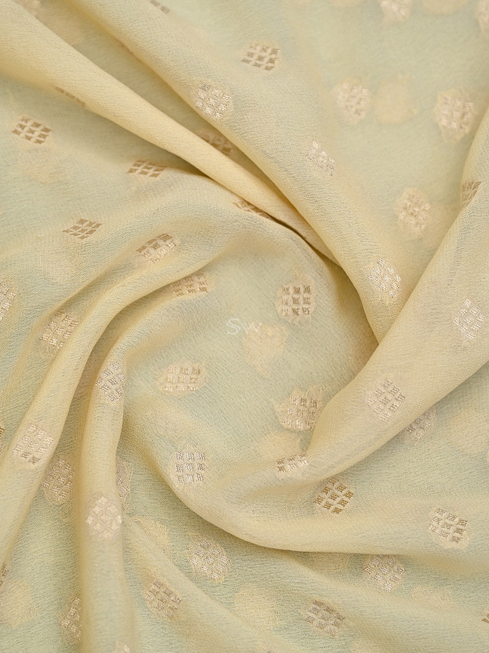 Cream Konia Khaddi Georgette Handloom Banarasi Saree - Sacred Weaves