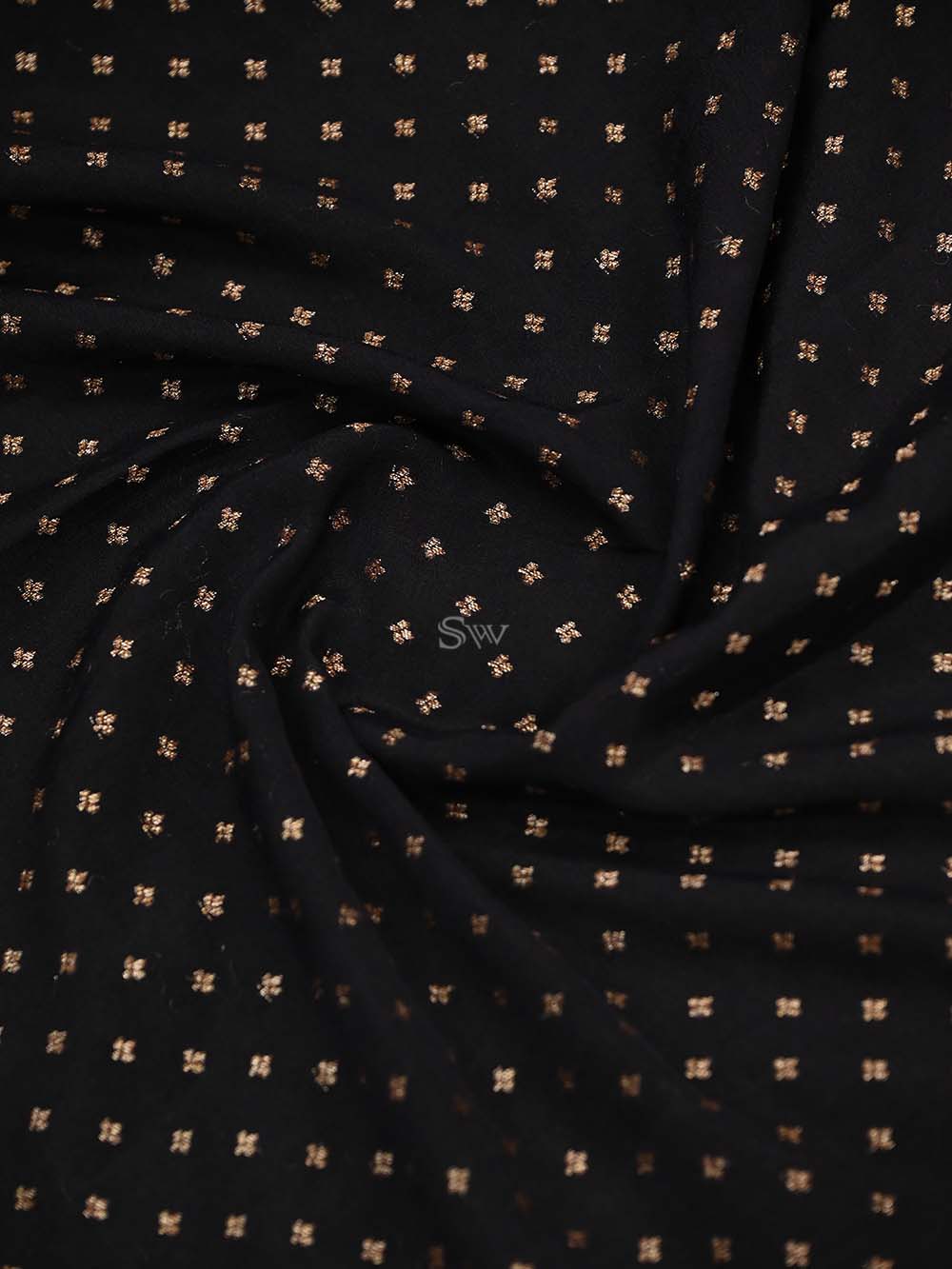 Black Crepe Silk Booti Handloom Banarasi Saree - Sacred Weaves