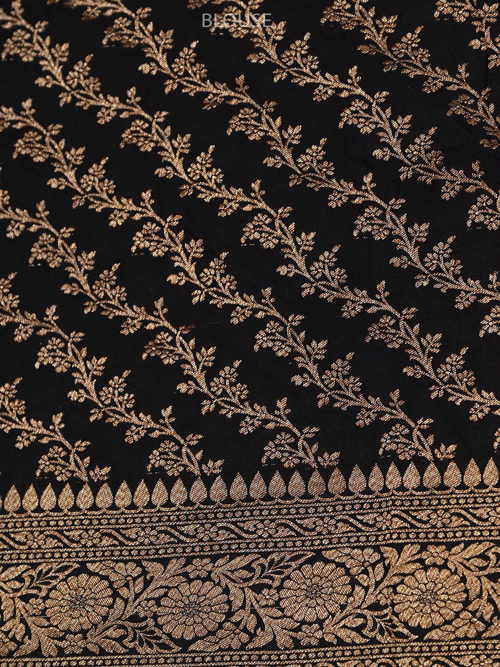 Black Crepe Silk Booti Handloom Banarasi Saree - Sacred Weaves