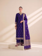 Dark Purple Floral Booti Katan Silk Handloom Banarasi Suit - Sacred Weaves