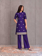 Dark Purple Floral Booti Katan Silk Handloom Banarasi Suit - Sacred Weaves