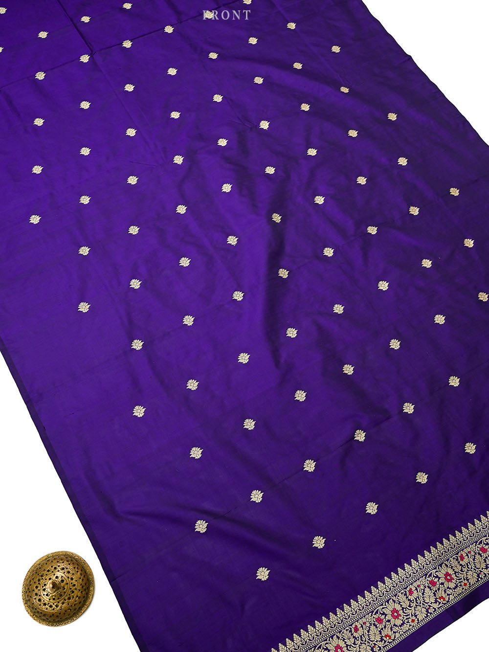 Dark Purple Floral Booti Katan Silk Handloom Banarasi Suit - Sacred Weaves