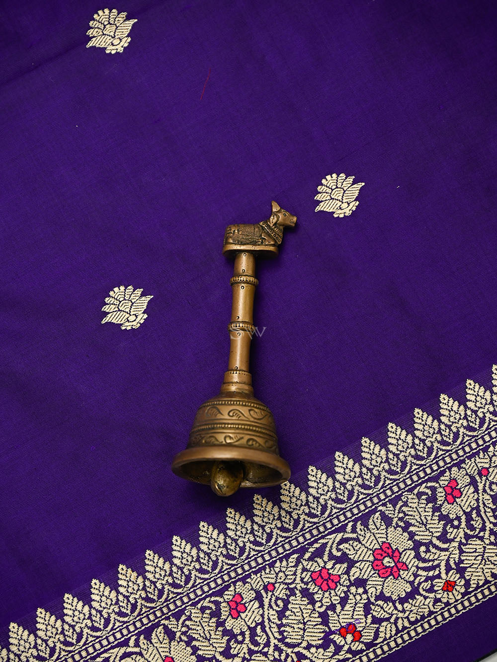 Dark Purple Floral Booti Katan Silk Handloom Banarasi Suit - Sacred Weaves