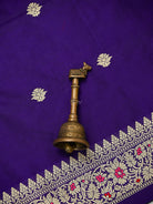 Dark Purple Floral Booti Katan Silk Handloom Banarasi Suit - Sacred Weaves