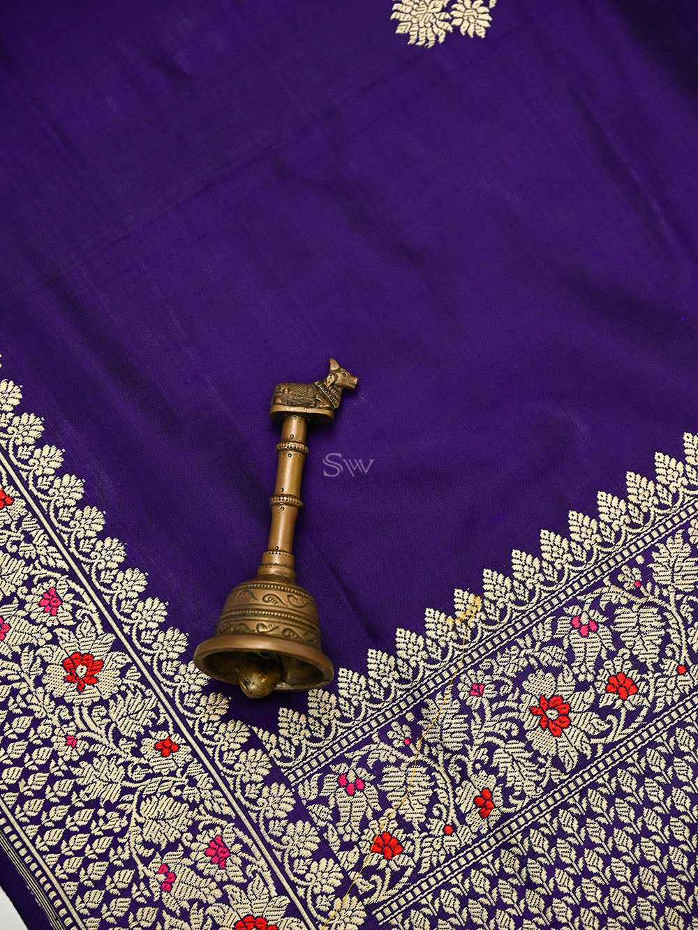 Dark Purple Floral Booti Katan Silk Handloom Banarasi Suit - Sacred Weaves