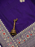 Dark Purple Floral Booti Katan Silk Handloom Banarasi Suit - Sacred Weaves