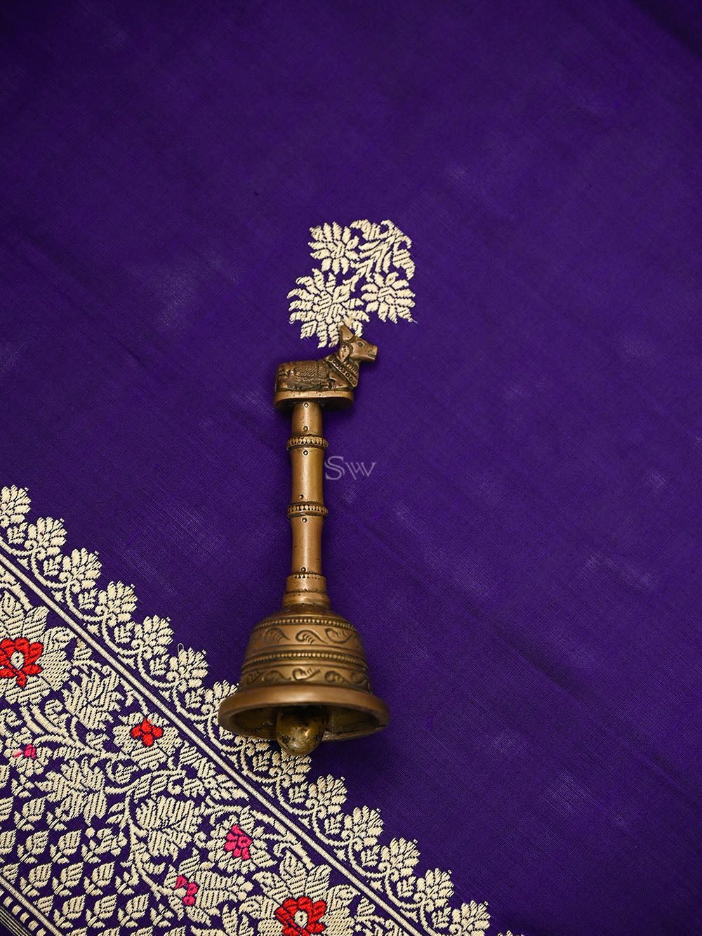 Dark Purple Floral Booti Katan Silk Handloom Banarasi Suit - Sacred Weaves