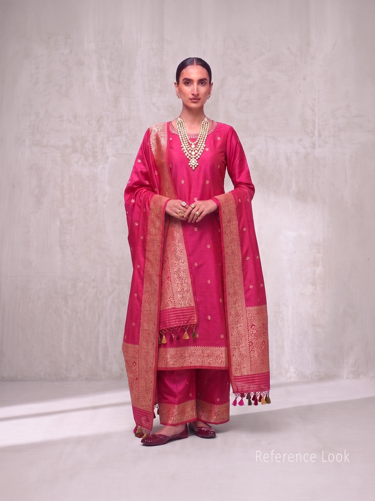 Pink Orange Floral Booti Katan Silk Handloom Banarasi Suit - Sacred Weaves