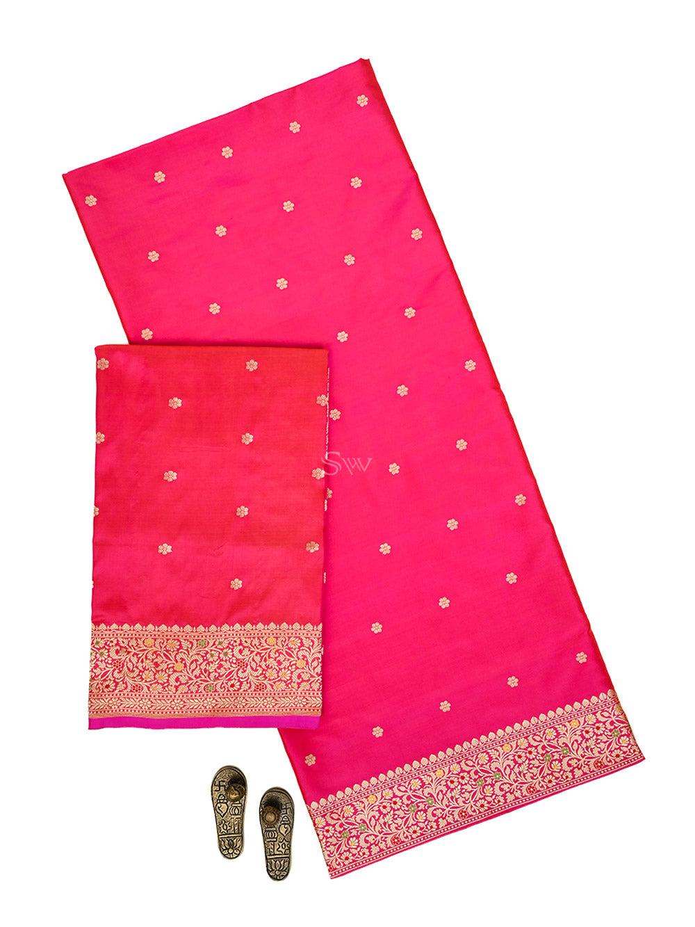 Pink Orange Floral Booti Katan Silk Handloom Banarasi Suit - Sacred Weaves
