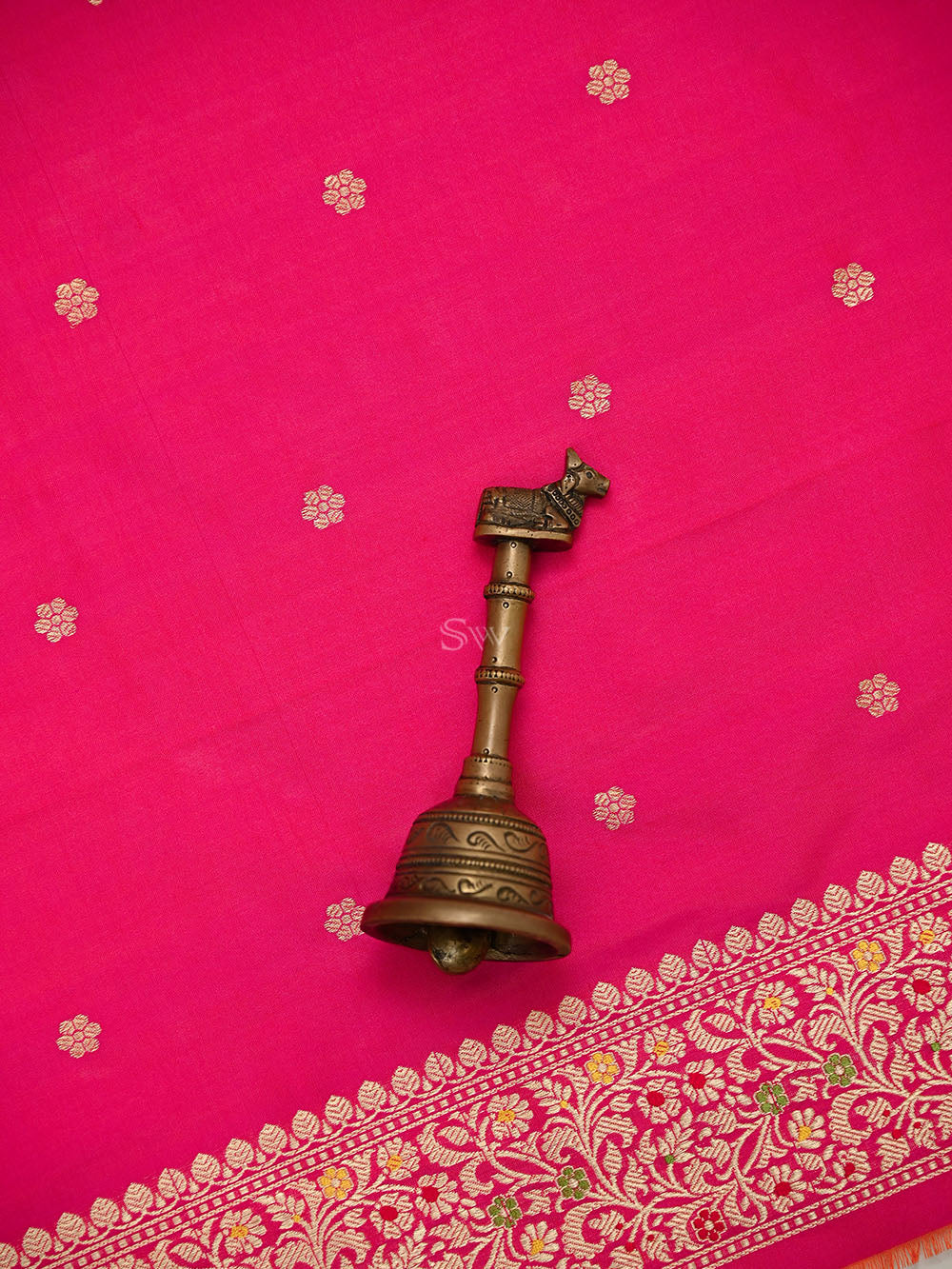 Pink Orange Floral Booti Katan Silk Handloom Banarasi Suit - Sacred Weaves