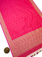 Pink Orange Floral Booti Katan Silk Handloom Banarasi Suit - Sacred Weaves