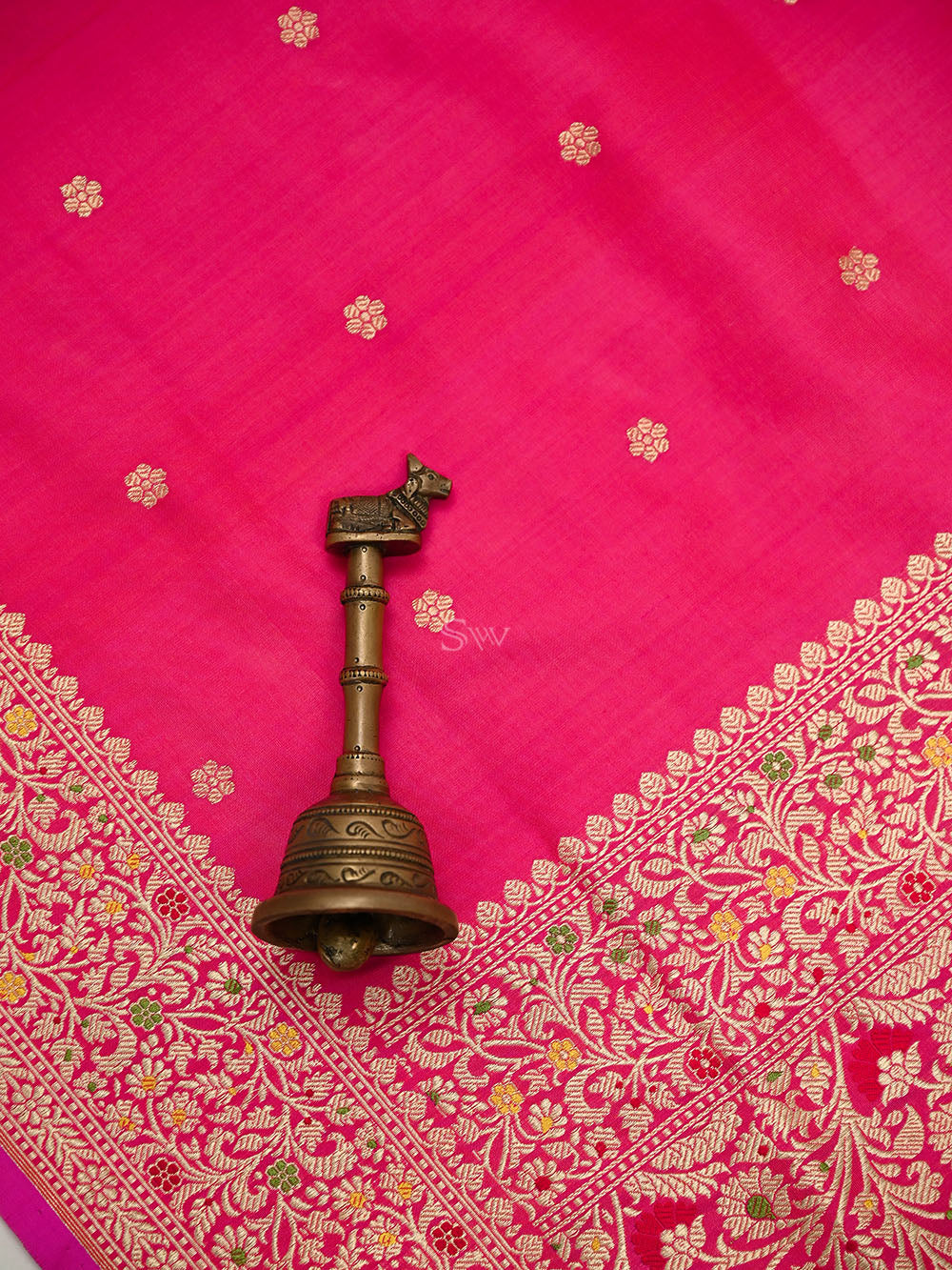Pink Orange Floral Booti Katan Silk Handloom Banarasi Suit - Sacred Weaves