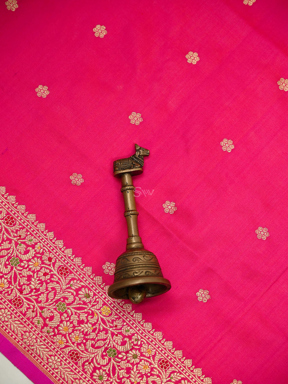Pink Orange Floral Booti Katan Silk Handloom Banarasi Suit - Sacred Weaves