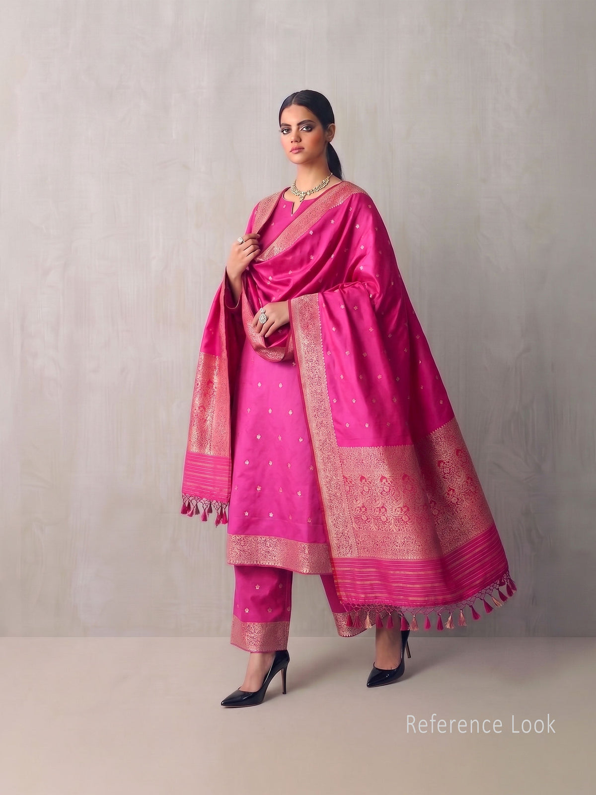 Magenta Floral Booti Katan Silk Handloom Banarasi Suit - Sacred Weaves