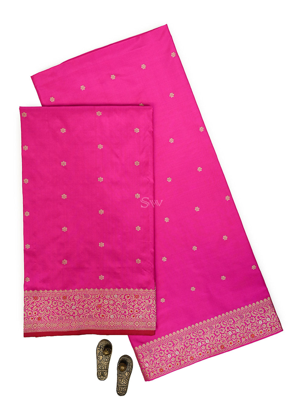 Magenta Floral Booti Katan Silk Handloom Banarasi Suit - Sacred Weaves