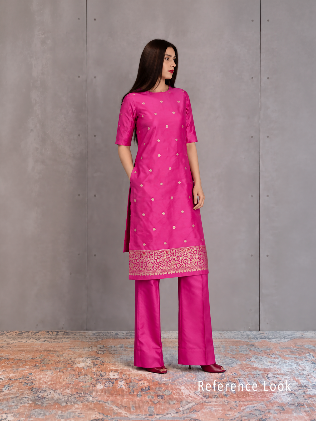 Magenta Floral Booti Katan Silk Handloom Banarasi Suit - Sacred Weaves