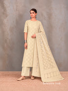 Cream Booti Khaddi Georgette Handloom Banarasi Suit - Sacred Weaves