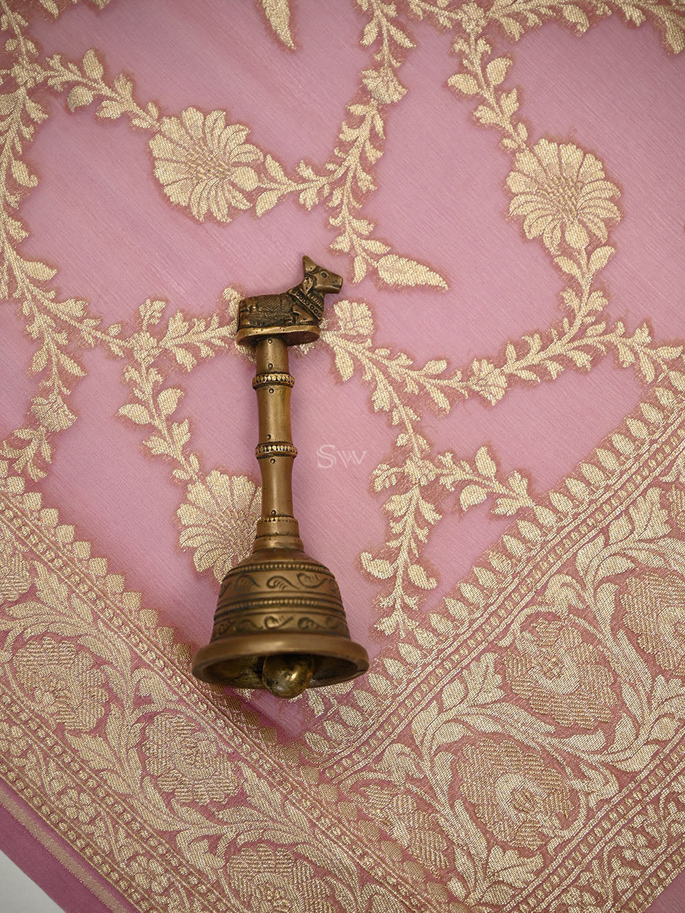 Pastel Pink Booti Khaddi Georgette Handloom Banarasi Suit - Sacred Weaves