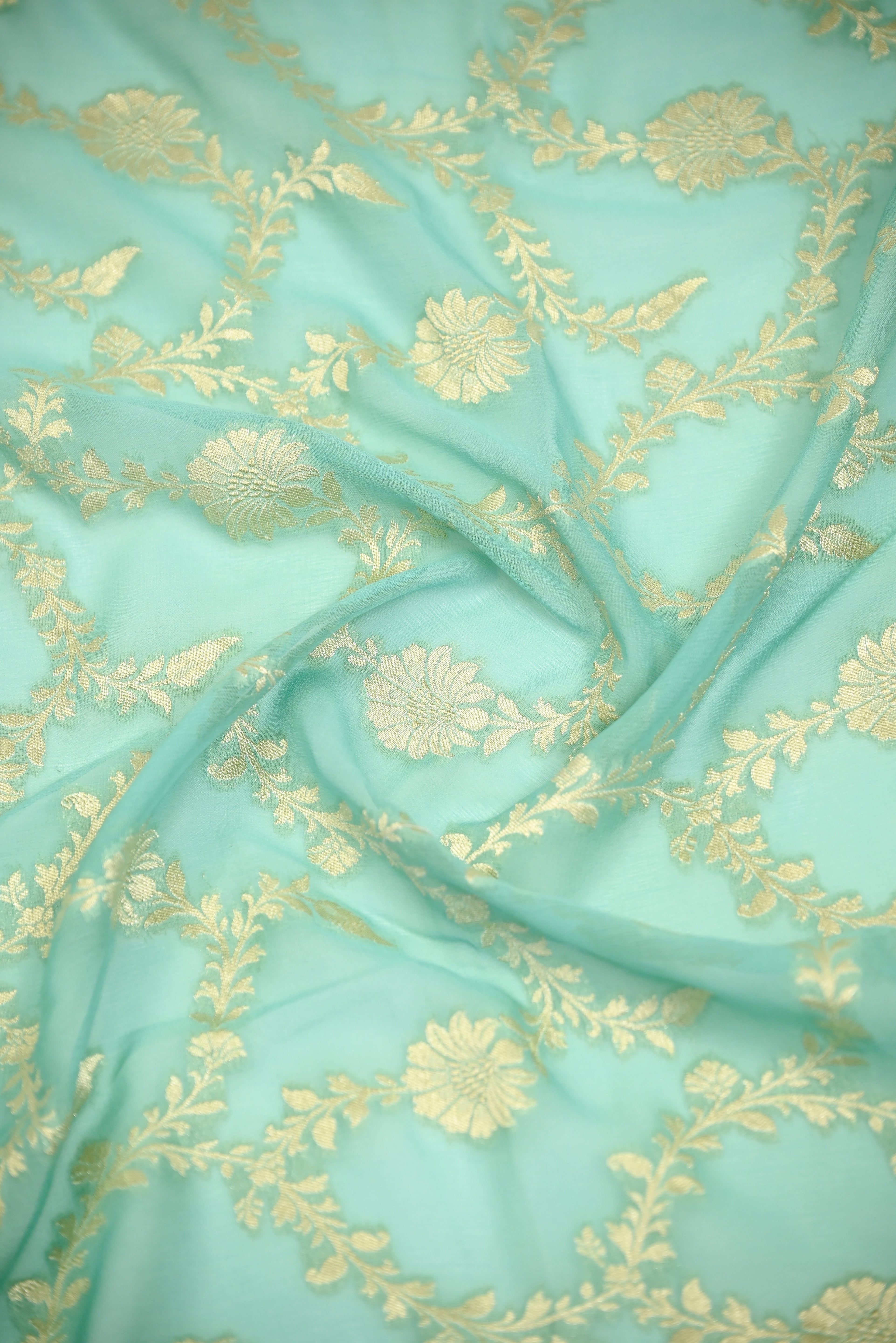 Sea Green Booti Khaddi Georgette Handloom Banarasi Suit - Sacred Weaves