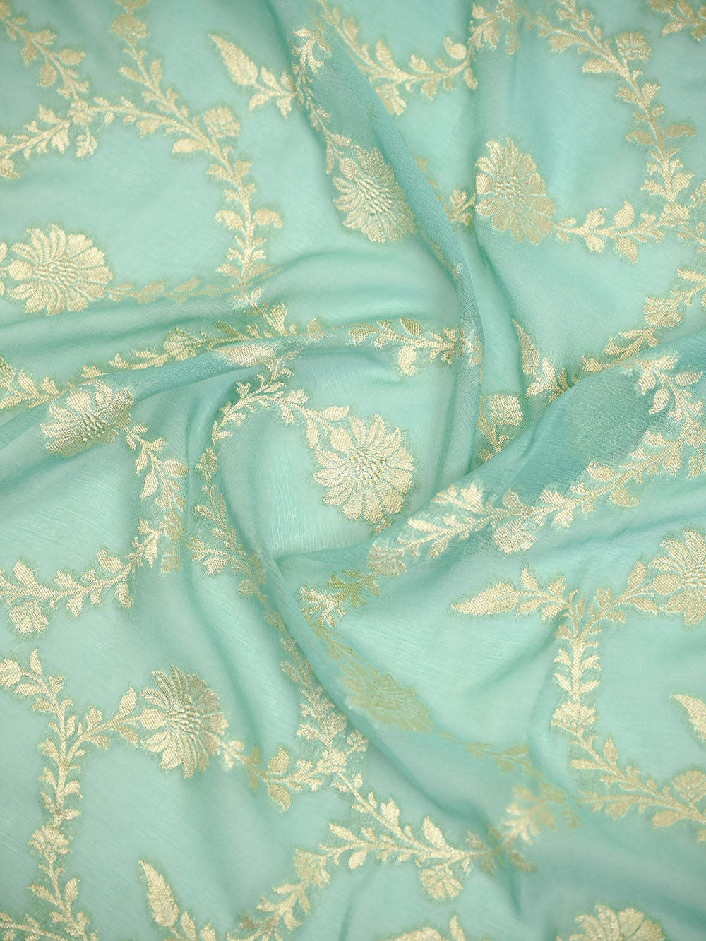 Sea Green Booti Khaddi Georgette Handloom Banarasi Suit - Sacred Weaves