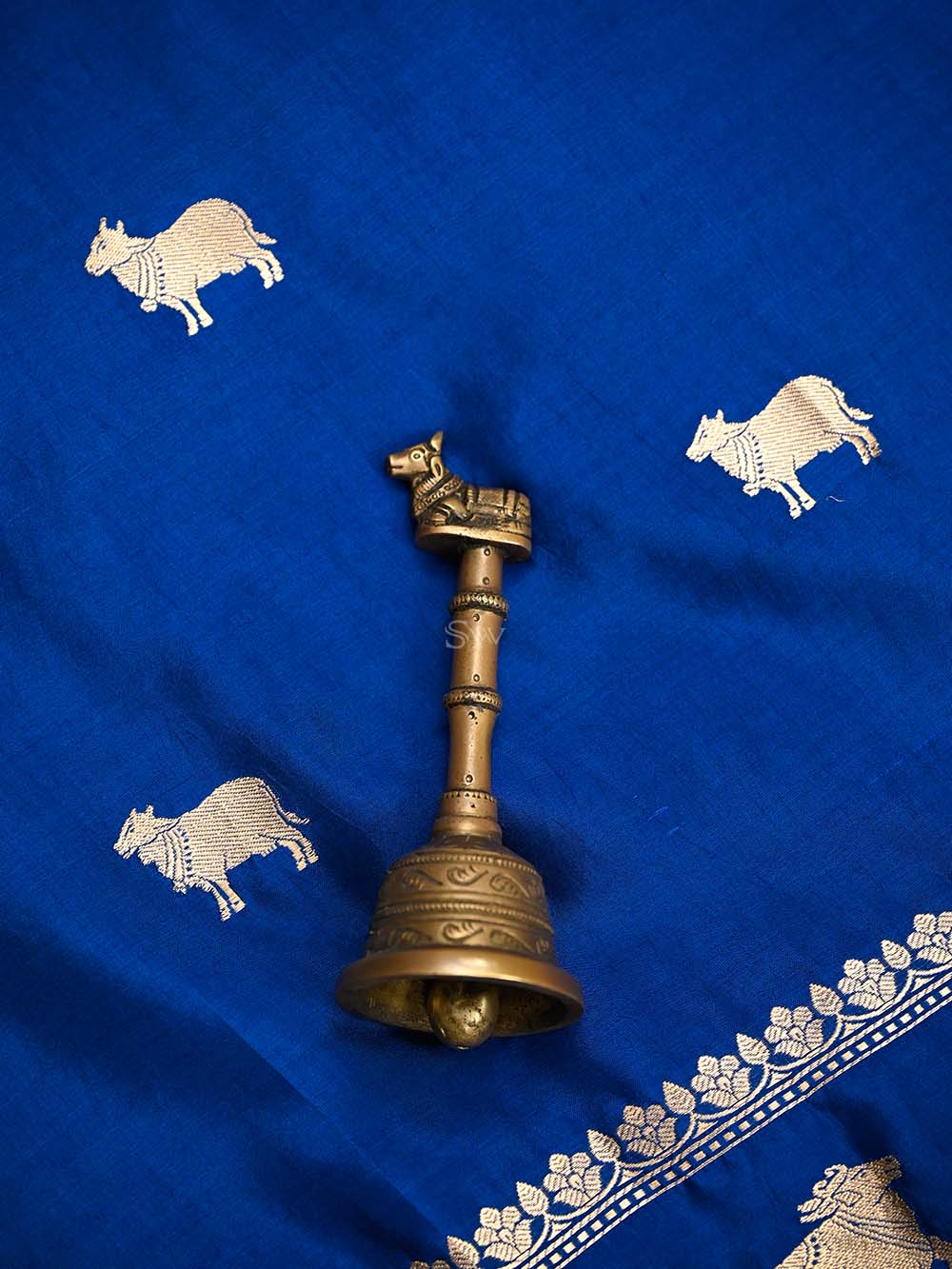 Blue Shikargah Katan Silk Handloom Banarasi Dupatta - Sacred Weaves