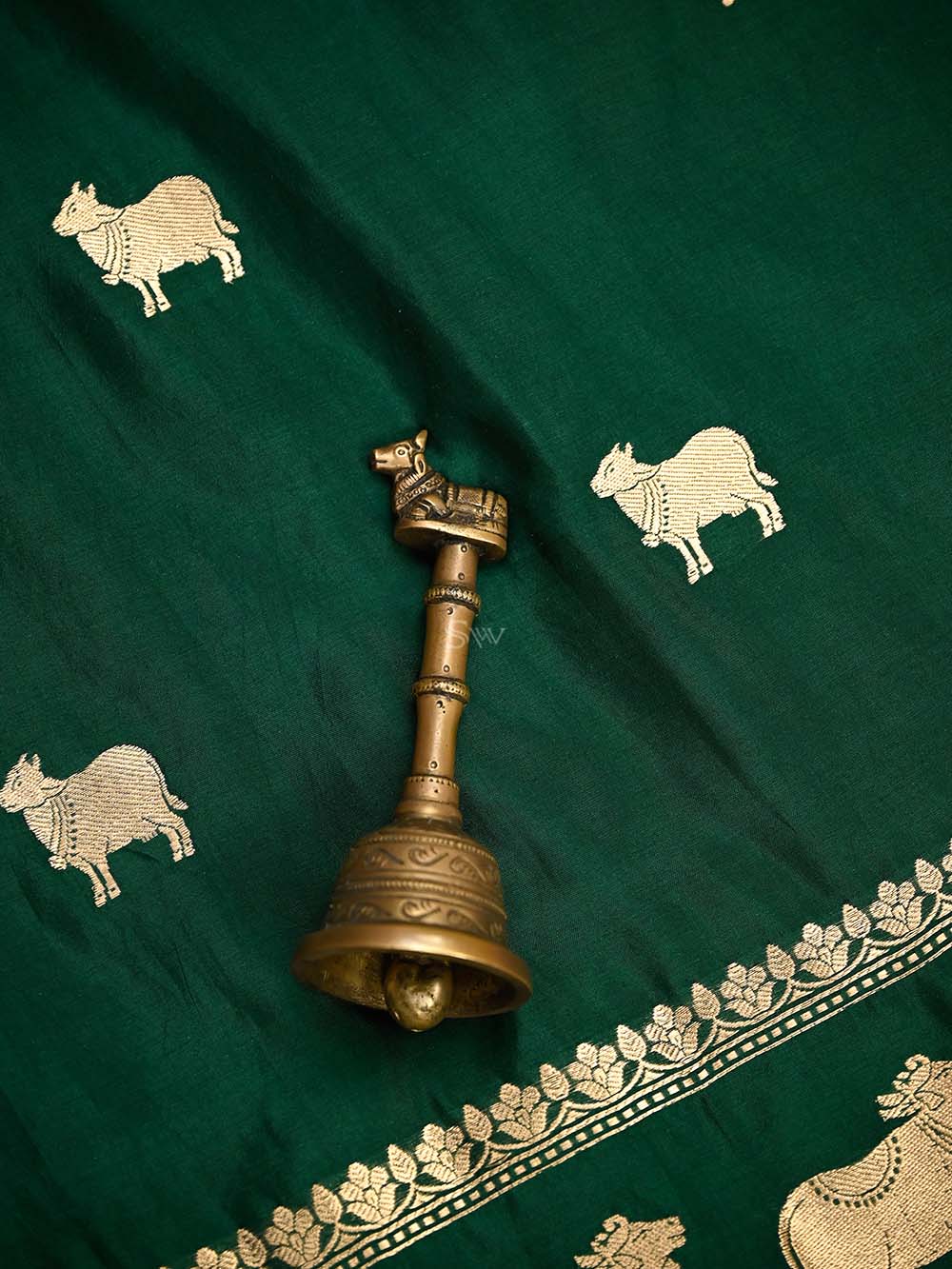 Bottle Green Shikargah Katan Silk Handloom Banarasi Dupatta - Sacred Weaves