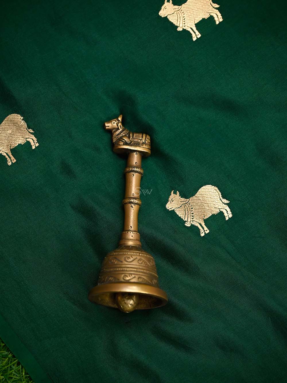 Bottle Green Shikargah Katan Silk Handloom Banarasi Dupatta - Sacred Weaves