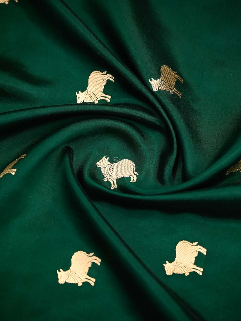 Bottle Green Shikargah Katan Silk Handloom Banarasi Dupatta - Sacred Weaves