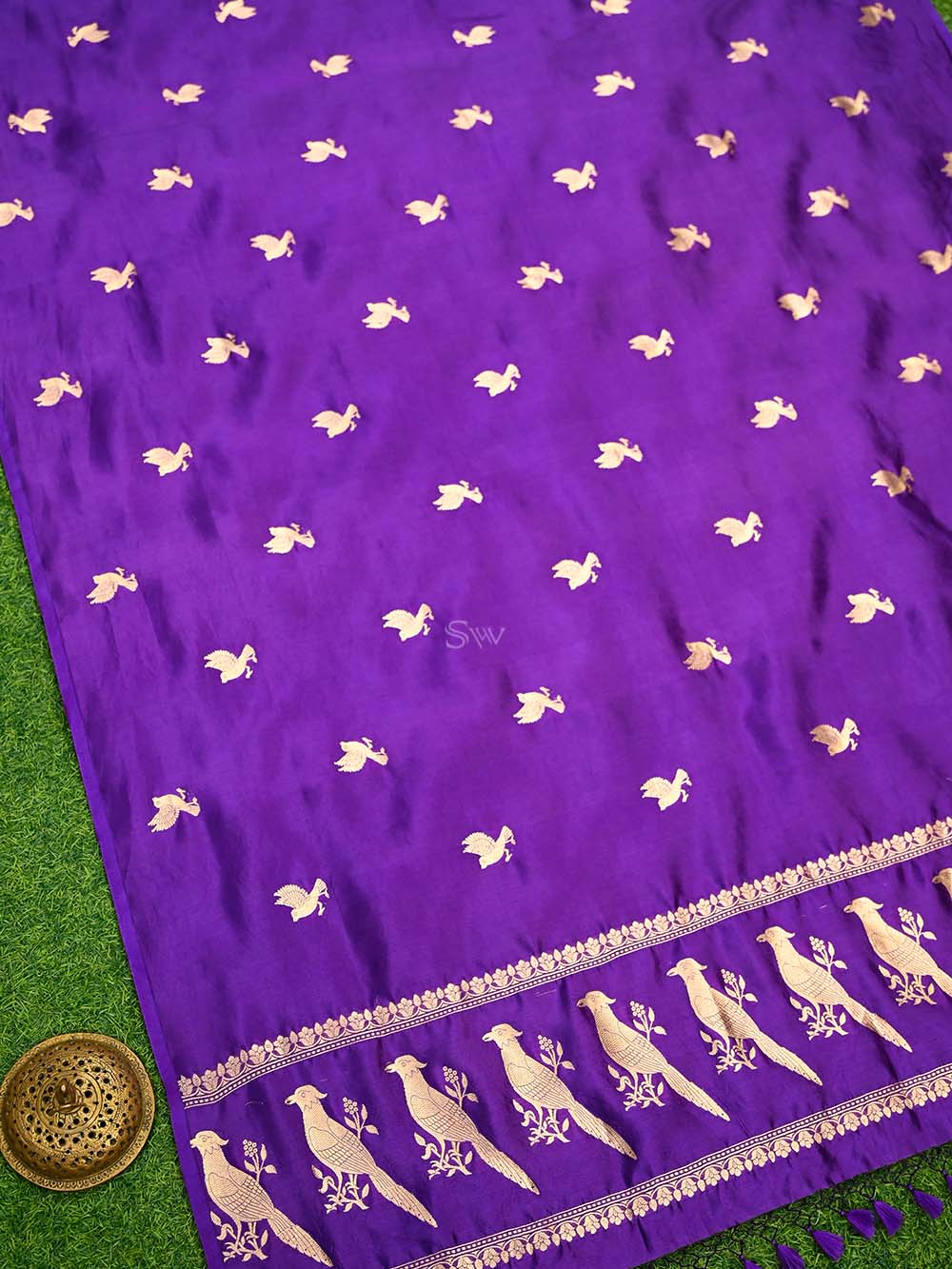 Purple Shikargah Katan Silk Handloom Banarasi Dupatta - Sacred Weaves